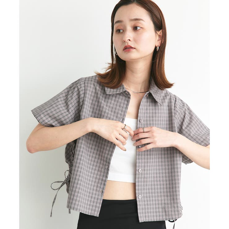 ショート丈ドロストチェックシャツ | ad thie | 詳細画像31 