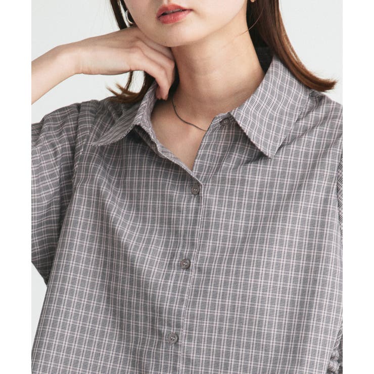 ショート丈ドロストチェックシャツ | ad thie | 詳細画像33 