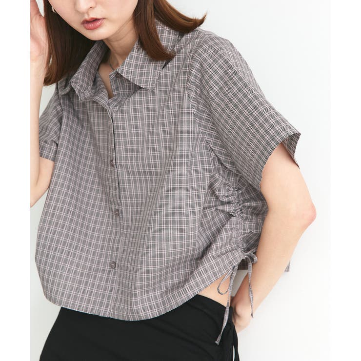 ショート丈ドロストチェックシャツ | ad thie | 詳細画像34 