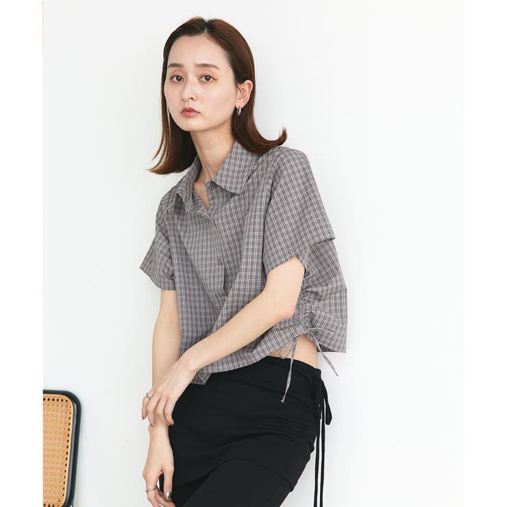 ショート丈ドロストチェックシャツ | ad thie | 詳細画像35 