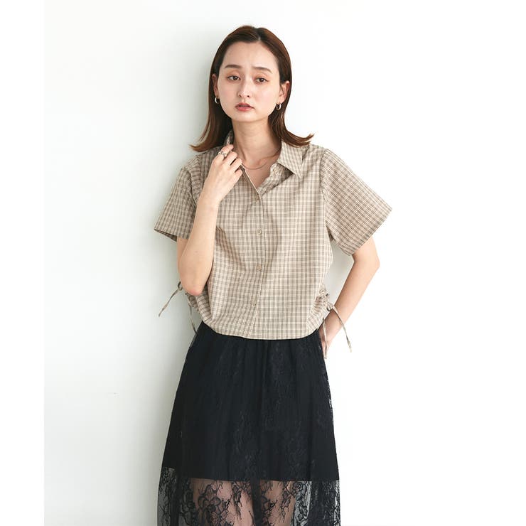 ショート丈ドロストチェックシャツ | ad thie | 詳細画像5 