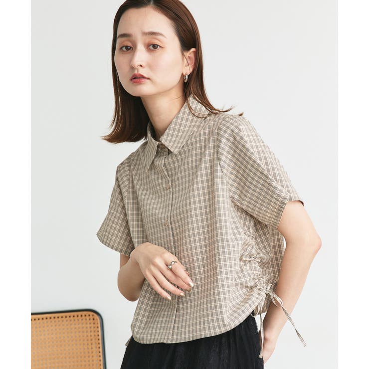 ショート丈ドロストチェックシャツ | ad thie | 詳細画像7 
