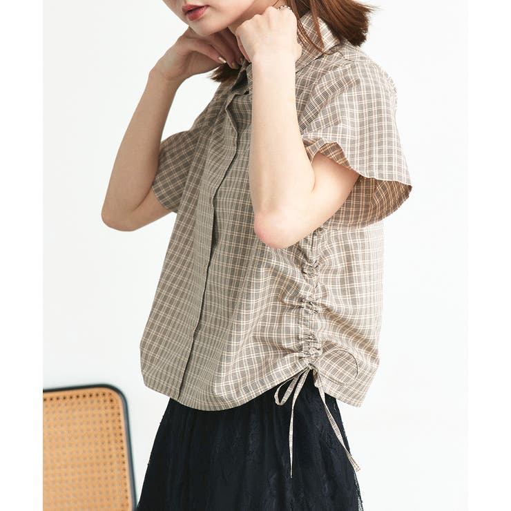 ショート丈ドロストチェックシャツ | ad thie | 詳細画像8 