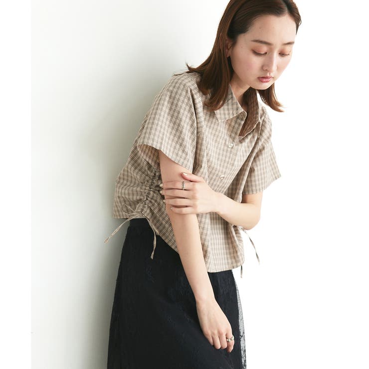 ショート丈ドロストチェックシャツ | ad thie | 詳細画像9 