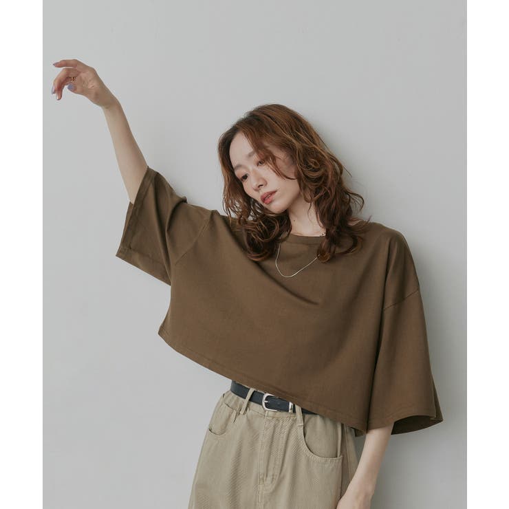 ブラウン | ベーシックショート丈Tシャツ | ad thie