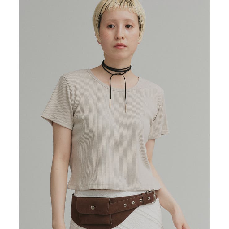 グレージュ | リブクルーネックコンパクトTシャツ | ad thie