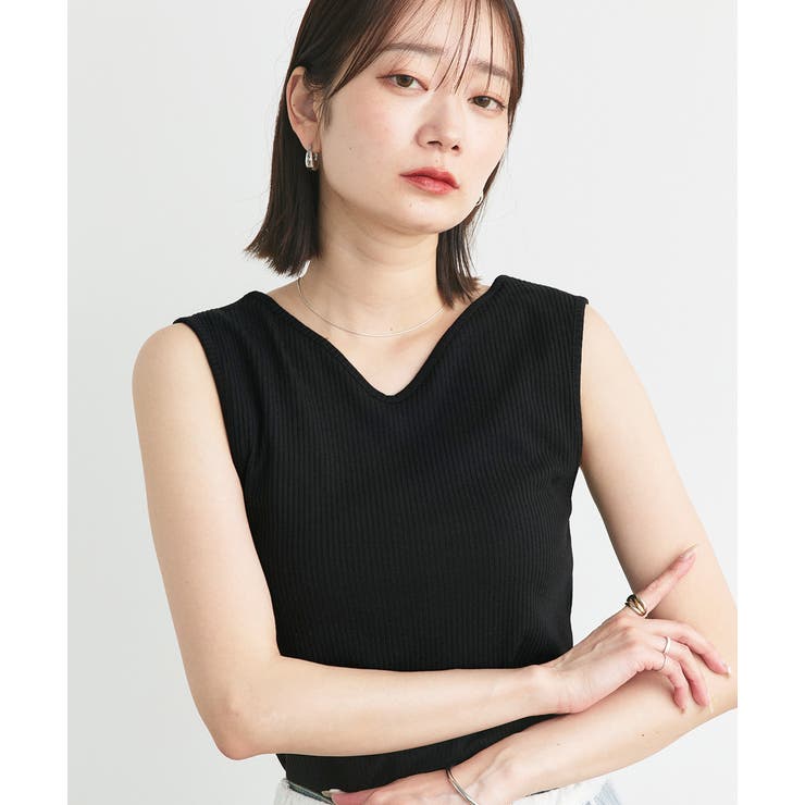 ブラック | 前後2wayリブタンクトップ | ad thie