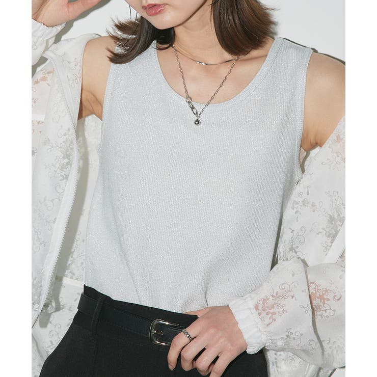 ライトグレー | ラメテレコリブタンクトップ | ad thie