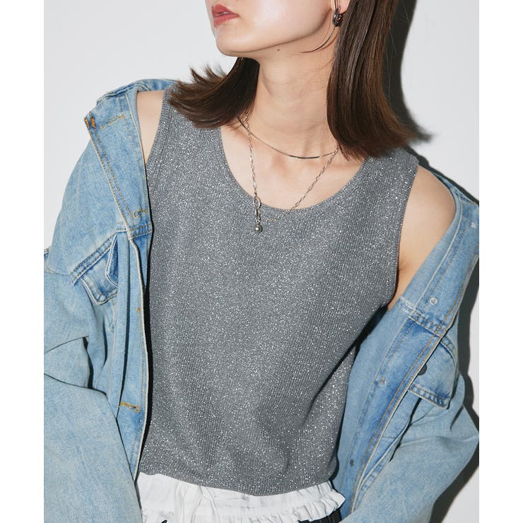 チャコール | ラメテレコリブタンクトップ | ad thie