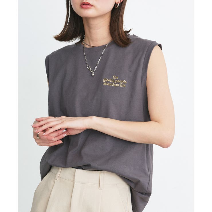 チャコール | ワンポイントロゴ刺繍タンクトップ | ad thie