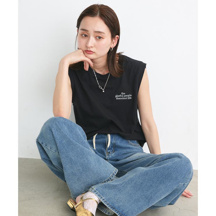 ブラック | ワンポイントロゴ刺繍タンクトップ | ad thie