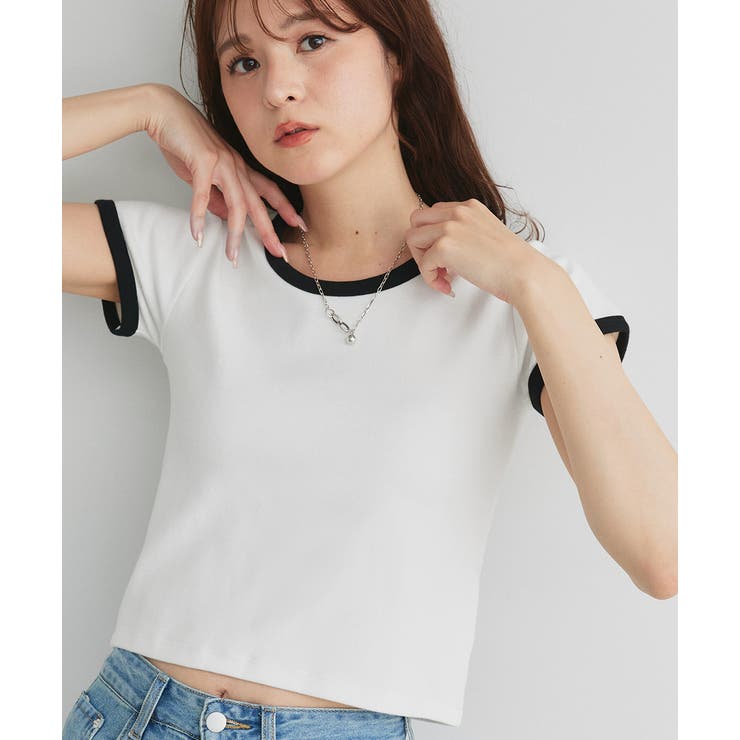 ホワイト×ブラック | リンガーデザイン フライスコンパクトTシャツ | ad thie