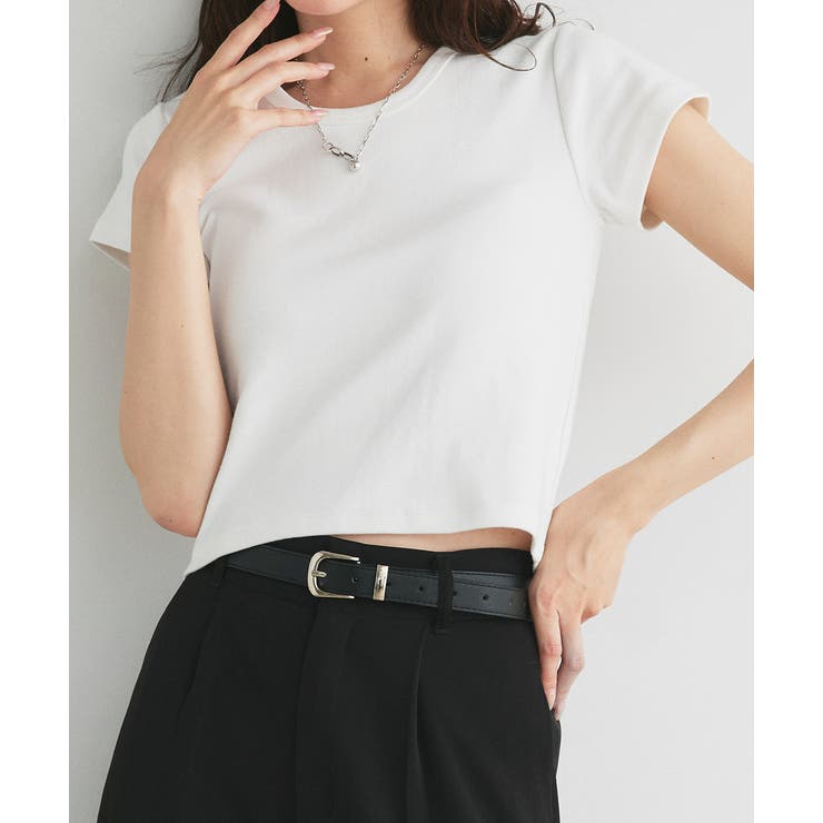 オフホワイト | リンガーデザイン フライスコンパクトTシャツ | ad thie