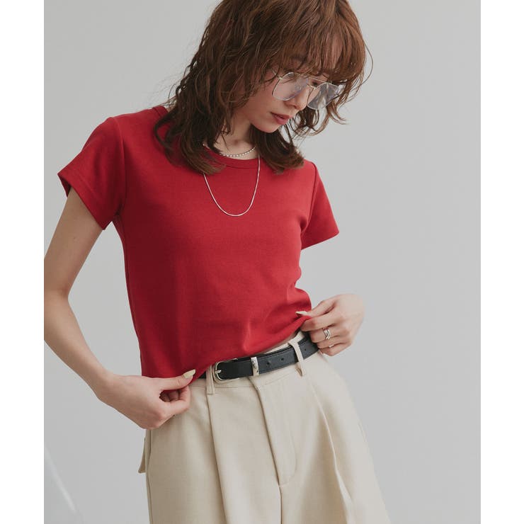 レッド | リンガーデザイン フライスコンパクトTシャツ | ad thie