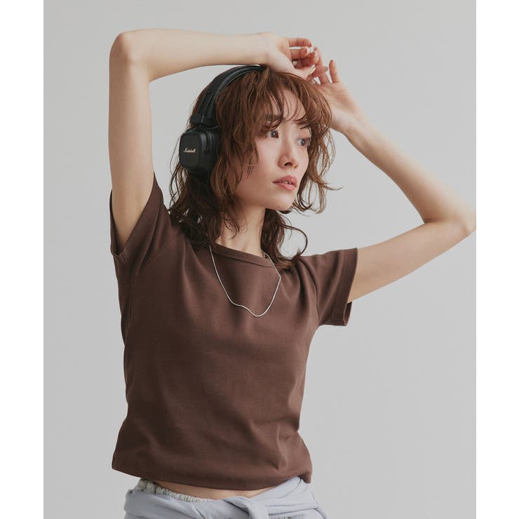 ブラウン | リンガーデザイン フライスコンパクトTシャツ | ad thie
