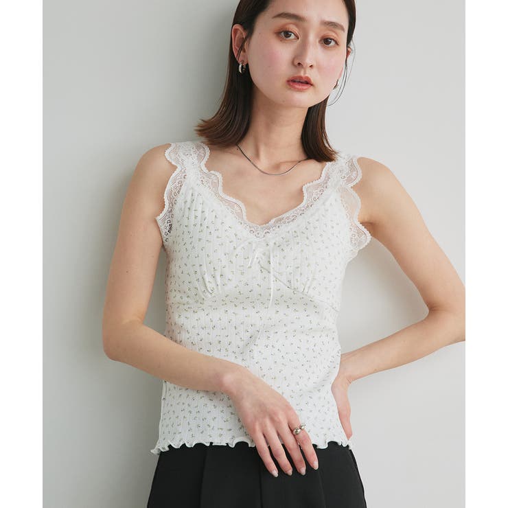 ショルダーレース切り替え花柄キャミソール[品番：ADEW0004860]｜ad 