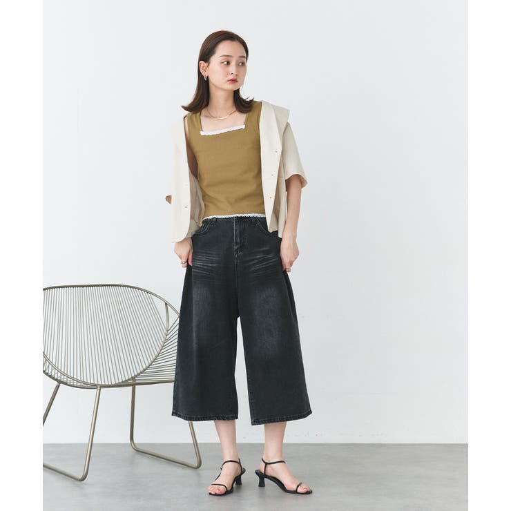 スクエアネックレースリブタンクトップ | ad thie | 詳細画像11 