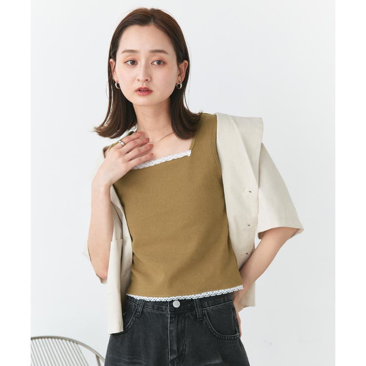 スクエアネックレースリブタンクトップ | ad thie | 詳細画像12 