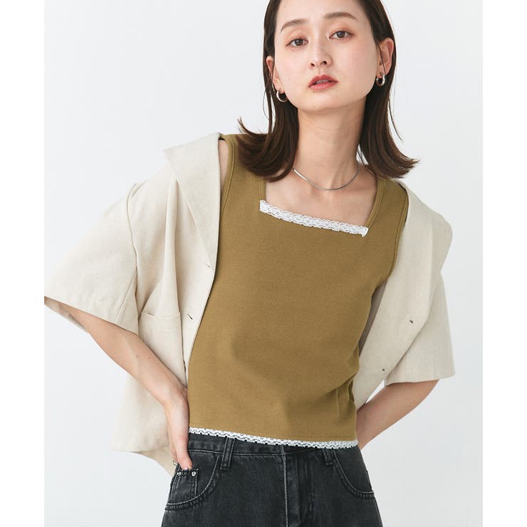 スクエアネックレースリブタンクトップ | ad thie | 詳細画像13 