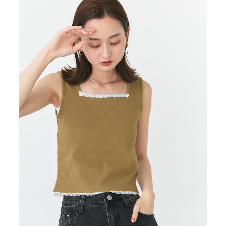 スクエアネックレースリブタンクトップ | ad thie | 詳細画像14 