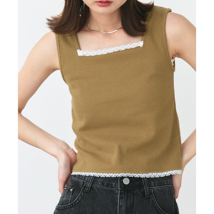 スクエアネックレースリブタンクトップ | ad thie | 詳細画像16 