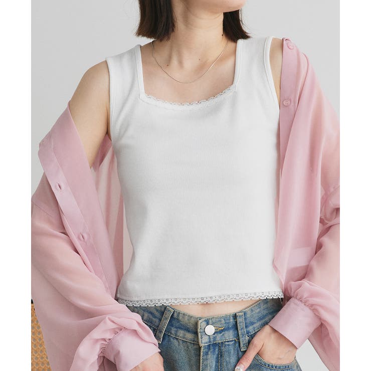 スクエアネックレースリブタンクトップ | ad thie | 詳細画像19 