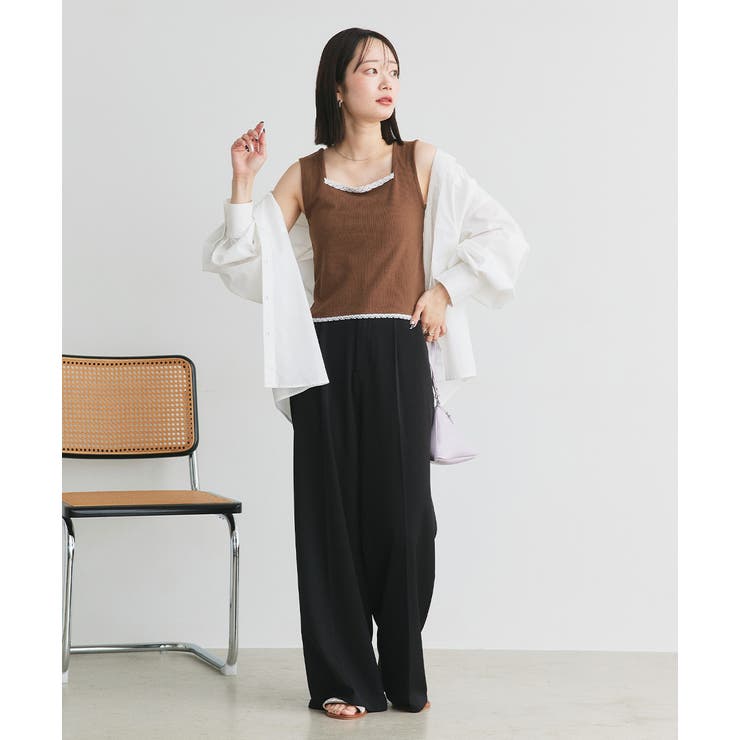 スクエアネックレースリブタンクトップ | ad thie | 詳細画像2 