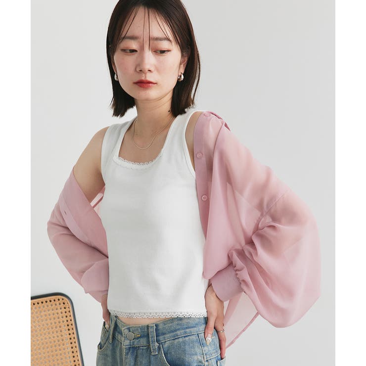 スクエアネックレースリブタンクトップ | ad thie | 詳細画像20 