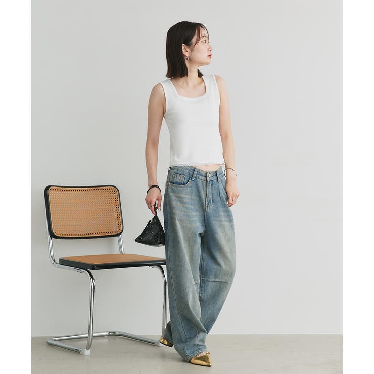 スクエアネックレースリブタンクトップ | ad thie | 詳細画像21 