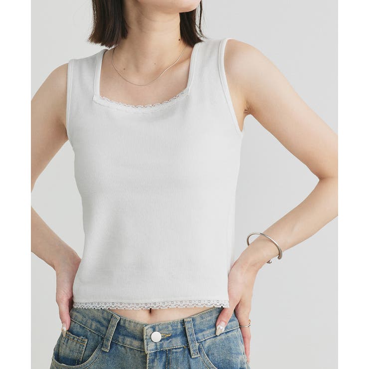 スクエアネックレースリブタンクトップ | ad thie | 詳細画像22 