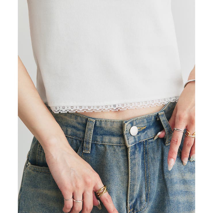 スクエアネックレースリブタンクトップ | ad thie | 詳細画像24 