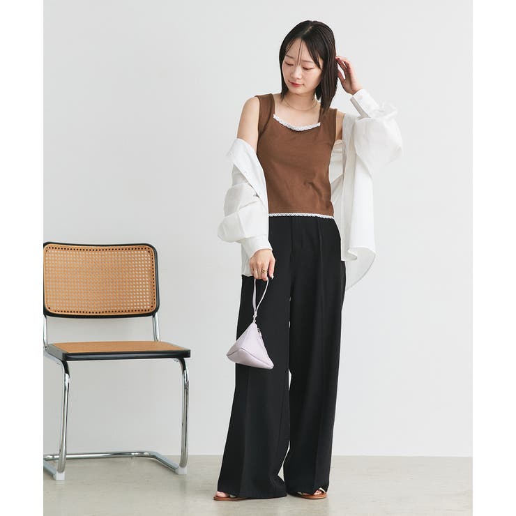 スクエアネックレースリブタンクトップ | ad thie | 詳細画像3 