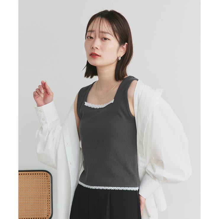 スクエアネックレースリブタンクトップ | ad thie | 詳細画像30 