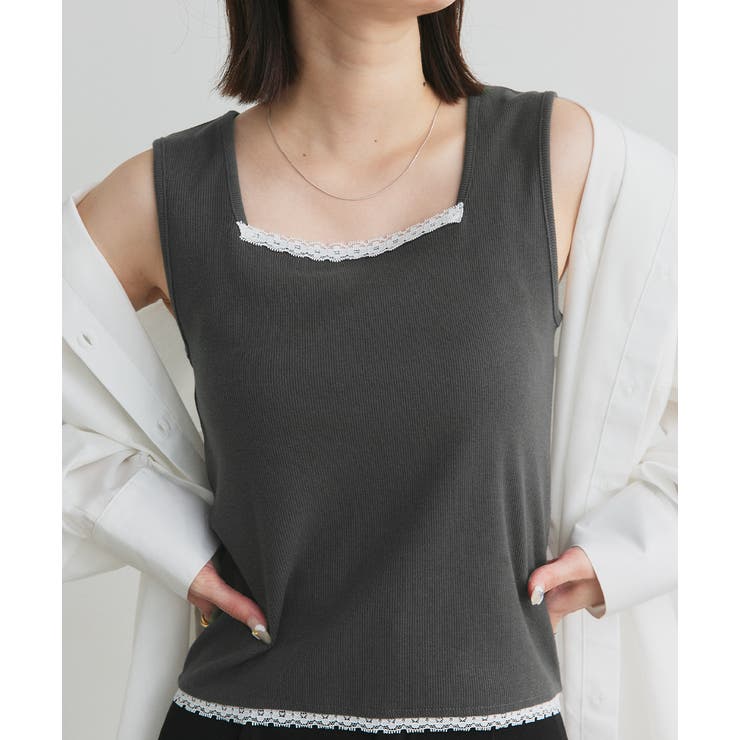 スクエアネックレースリブタンクトップ | ad thie | 詳細画像31 