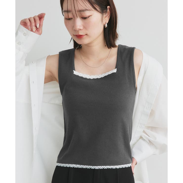 スクエアネックレースリブタンクトップ | ad thie | 詳細画像32 