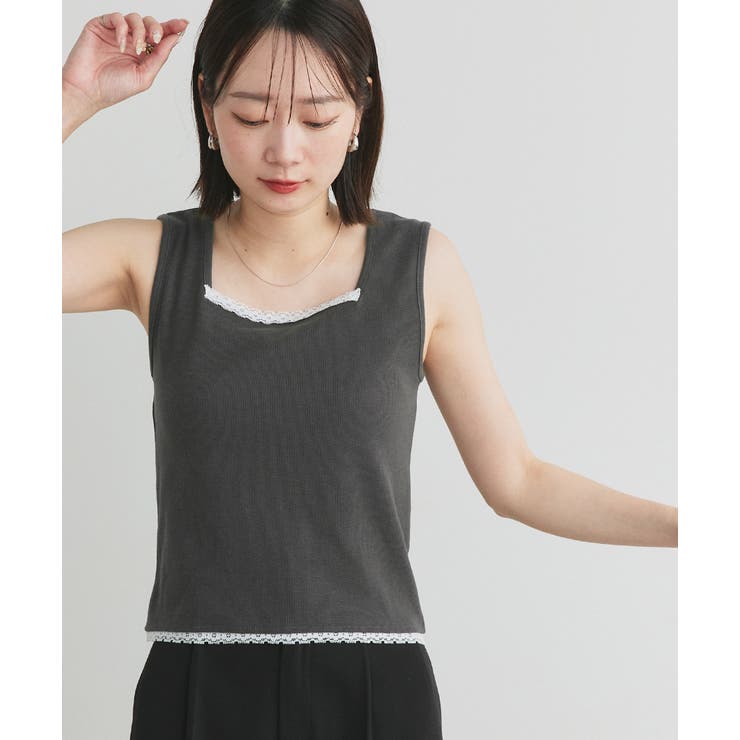 スクエアネックレースリブタンクトップ | ad thie | 詳細画像33 