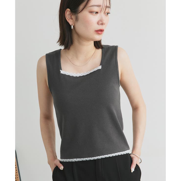 スクエアネックレースリブタンクトップ | ad thie | 詳細画像34 