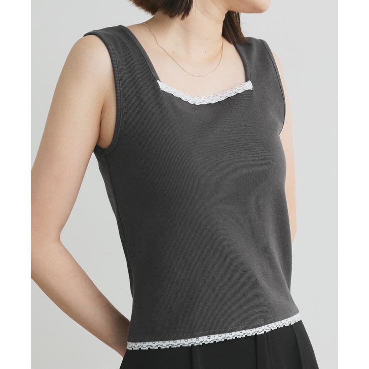 スクエアネックレースリブタンクトップ | ad thie | 詳細画像35 