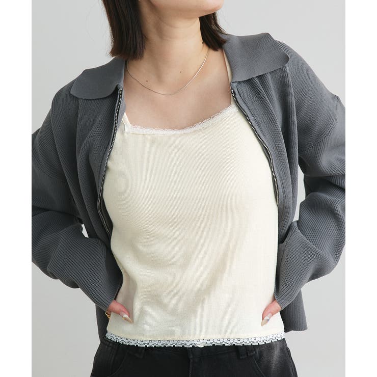 スクエアネックレースリブタンクトップ | ad thie | 詳細画像39 