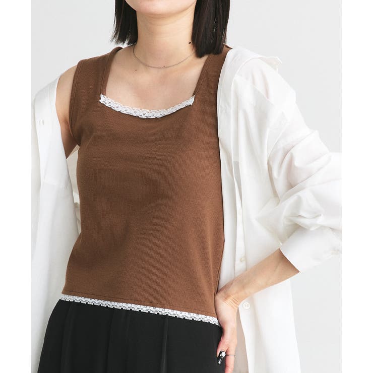 スクエアネックレースリブタンクトップ | ad thie | 詳細画像4 