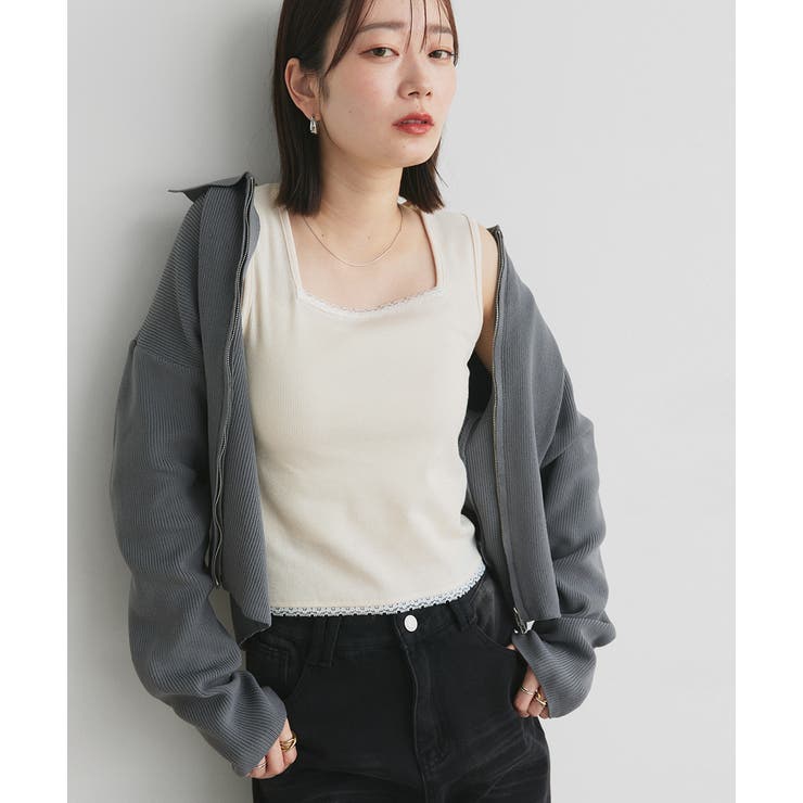 スクエアネックレースリブタンクトップ | ad thie | 詳細画像40 