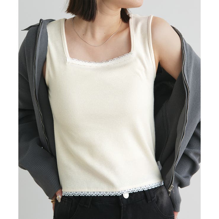 スクエアネックレースリブタンクトップ | ad thie | 詳細画像41 