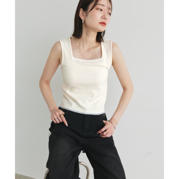 スクエアネックレースリブタンクトップ | ad thie | 詳細画像42 