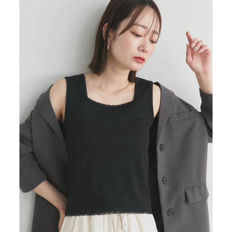 スクエアネックレースリブタンクトップ | ad thie | 詳細画像45 