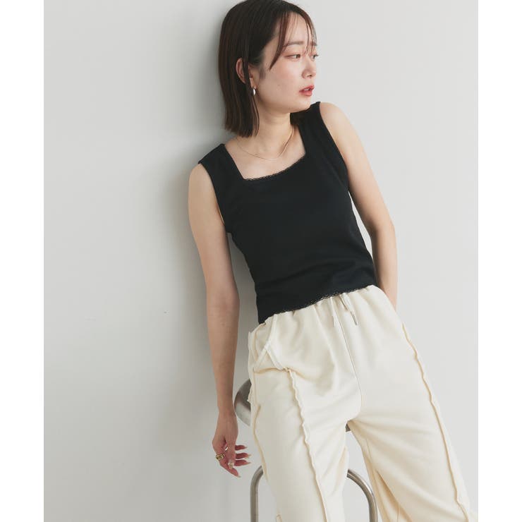 スクエアネックレースリブタンクトップ | ad thie | 詳細画像47 