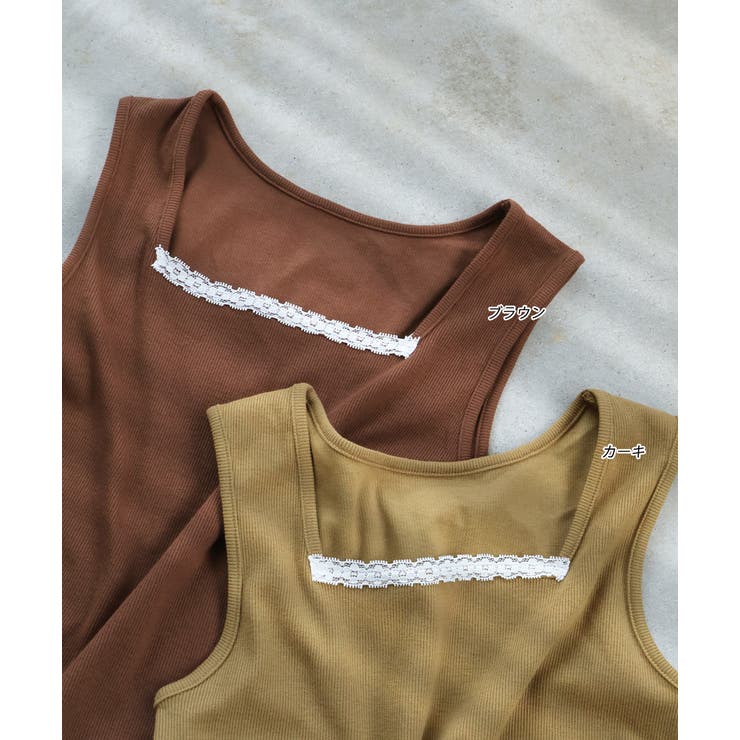 スクエアネックレースリブタンクトップ | ad thie | 詳細画像56 