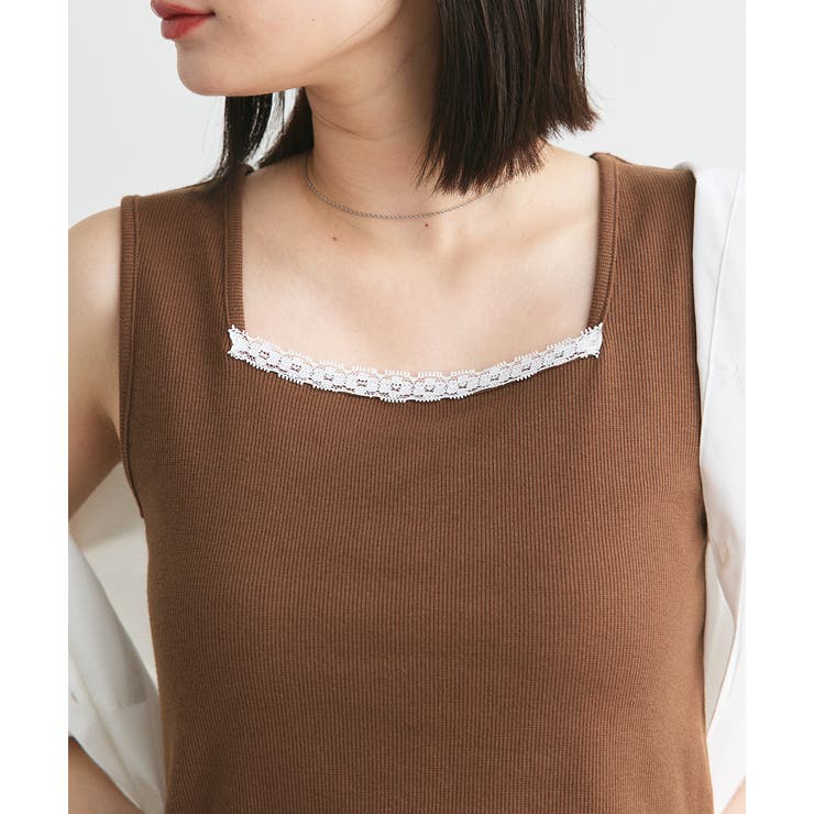 スクエアネックレースリブタンクトップ | ad thie | 詳細画像6 