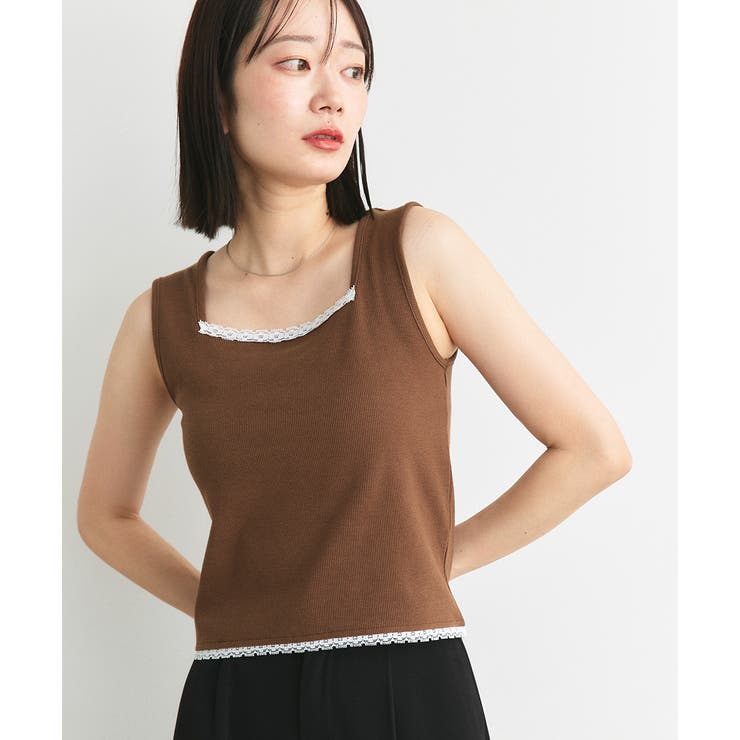 スクエアネックレースリブタンクトップ | ad thie | 詳細画像8 