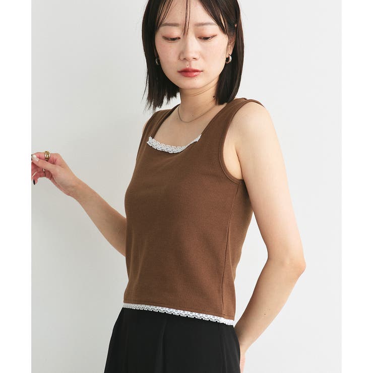 スクエアネックレースリブタンクトップ | ad thie | 詳細画像9 