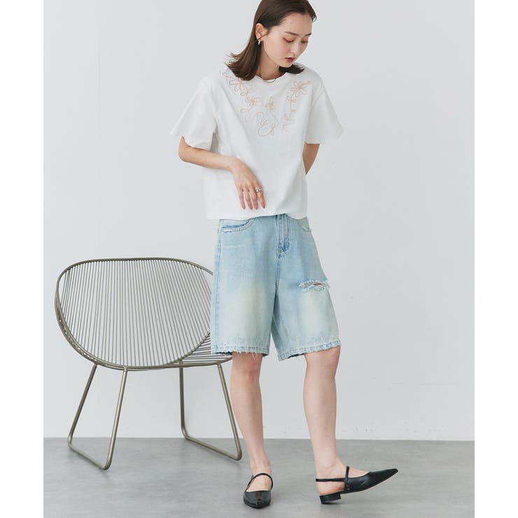 フラワーモチーフコード刺繍Tシャツ | ad thie | 詳細画像11 